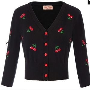 Belle Poque XL Cherry V-Neck Cardigan